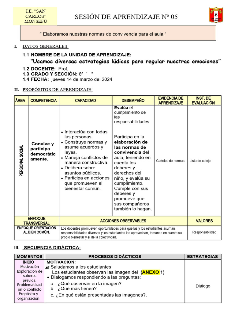 14 MAR Elaboramos Nuestras Normas de Convivencia para El Aula | PDF ...
