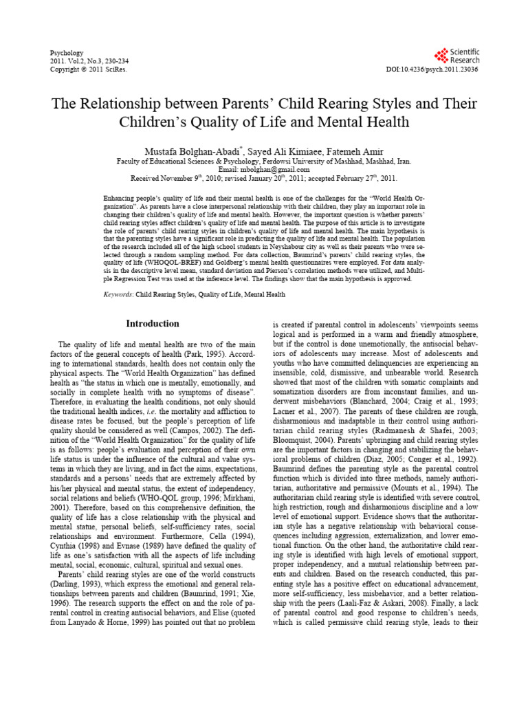 The Relationship Between Parents Child Rearing ST | PDF | Parenting ...