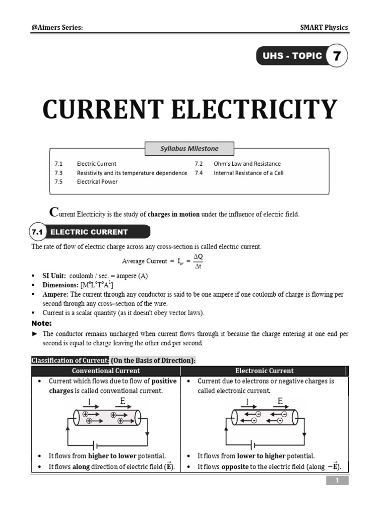 Topic 07 - Current Electricity | PDF | Electric Current | Electrical ...