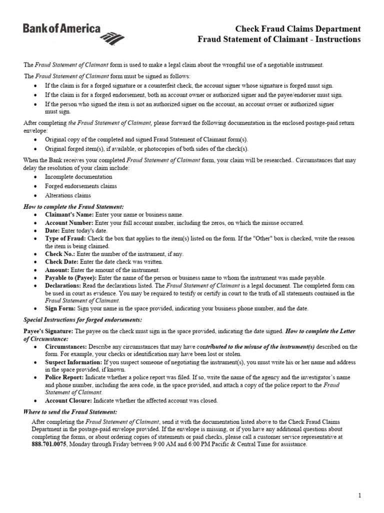 Fraud Statement of Claimant Instructions | PDF | Cheque | Fraud