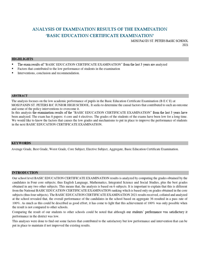 Analysis of Exam Results of The Examination PDF Teachers Middle