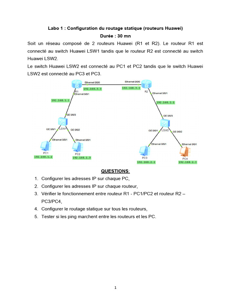 Configuration routage statique Huawei | PDF
