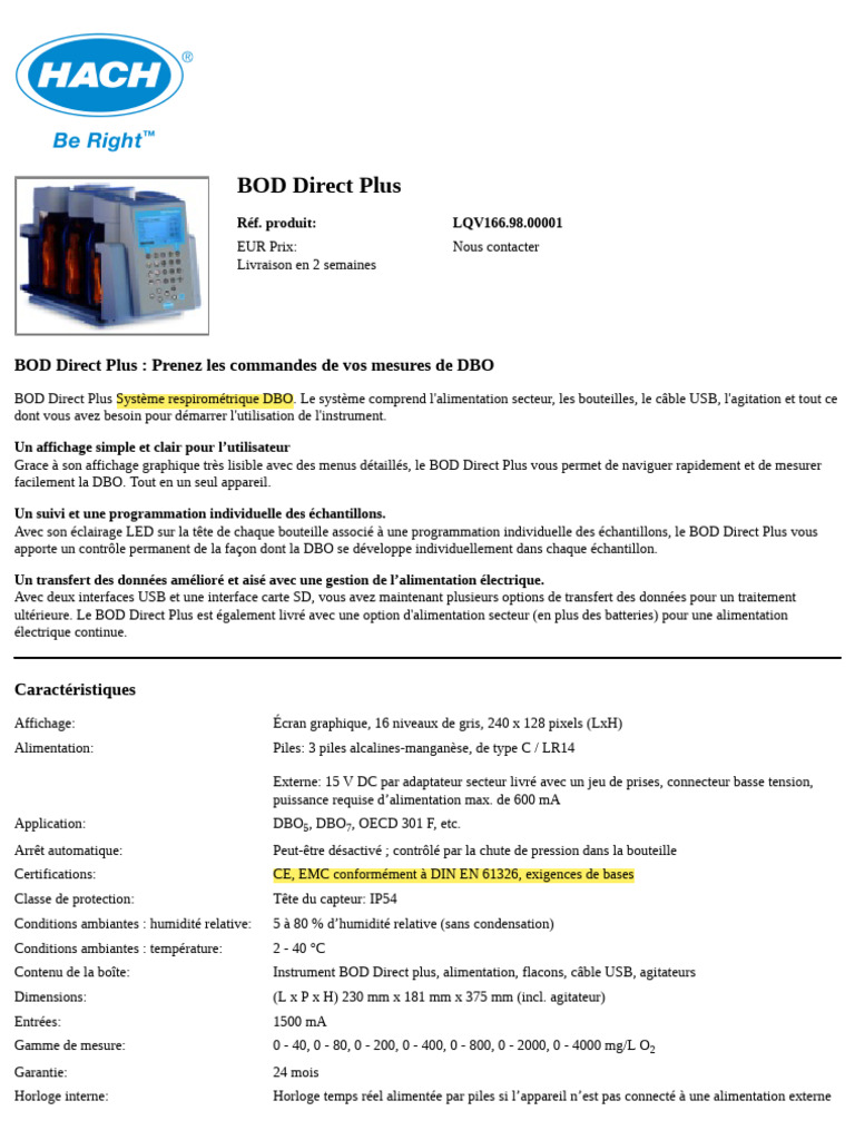 Système BOD Direct Plus pour DBO | PDF | USB
