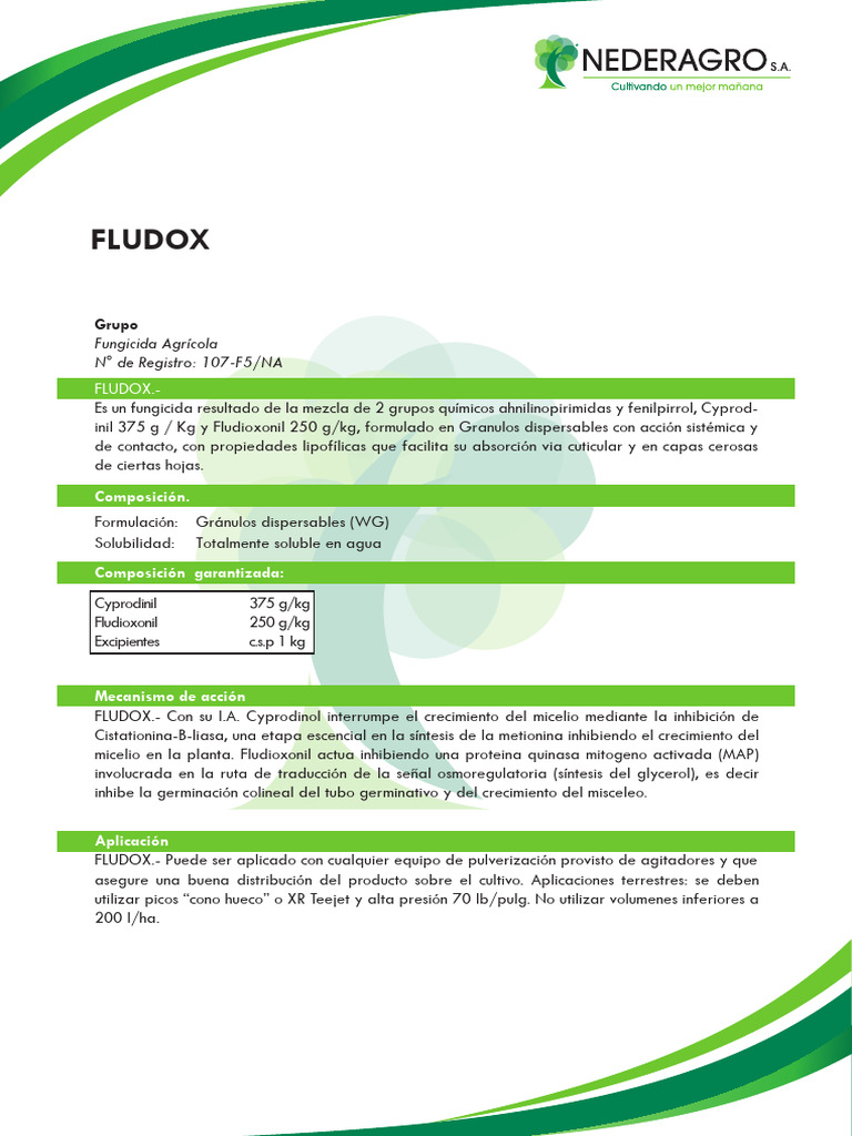 Fungicida FLUDOX: Acción y Aplicación | PDF | Agua