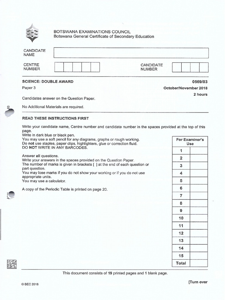 Bgcse 2018 Double Paper 3 | PDF