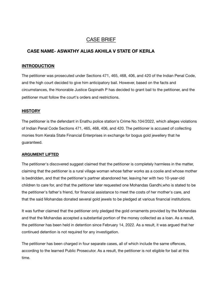 Aswathy Alias v. State of Kerla | PDF | Bail | Crime & Violence