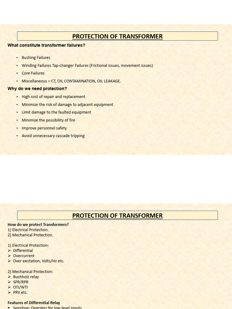 TRANSFORMER PROTECTION | PDF | Transformer | Power (Physics)