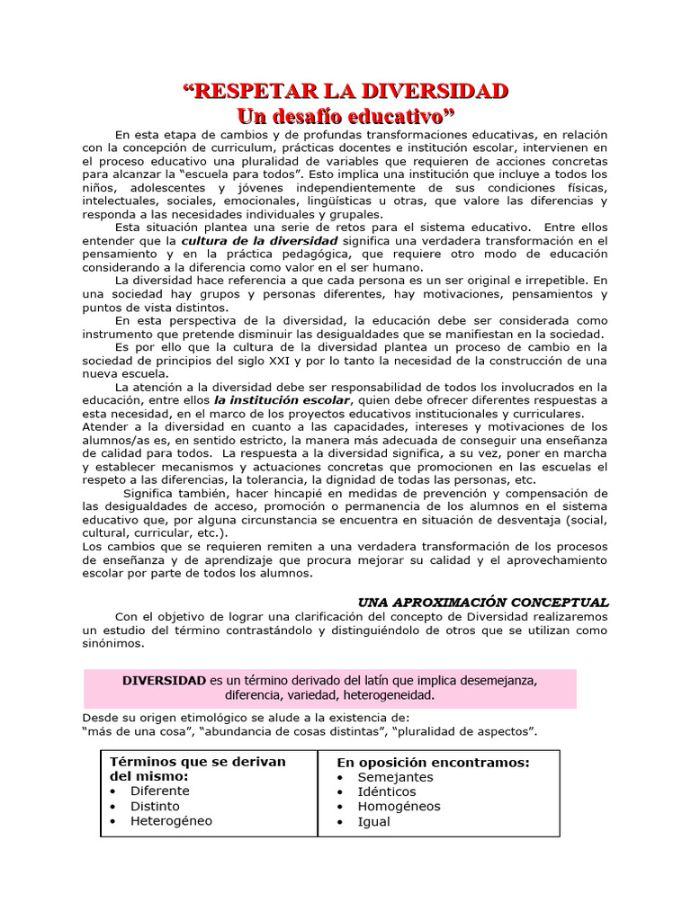 EL DOCENTE FRENTE A LA DIVERSIDAD | PDF | Enseñando | Aprendizaje