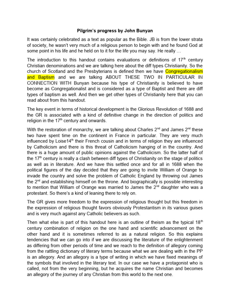 Understanding Bunyan's Pilgrim's Progress | PDF | Congregational Church ...