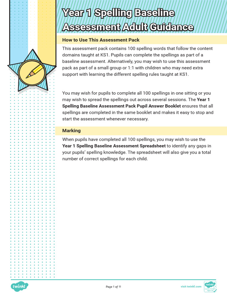 Year 1 Baseline Spelling Assessment Adult Guidance And Script Pdf