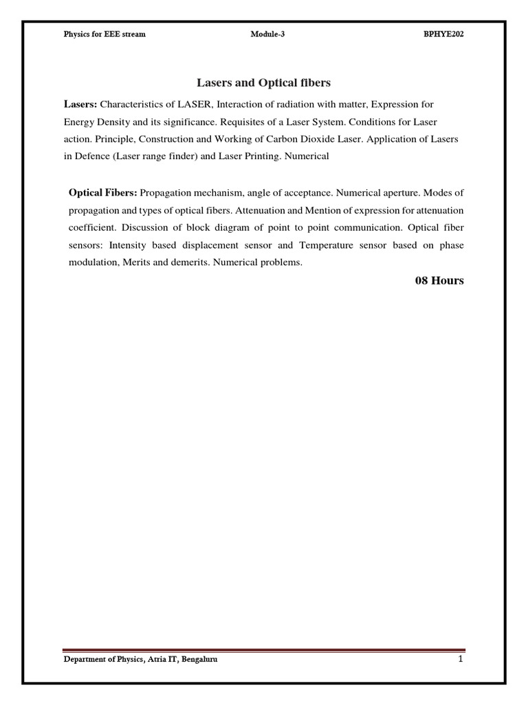 Laser Action and Optical Fiber Basics | PDF | Laser | Optical Fiber