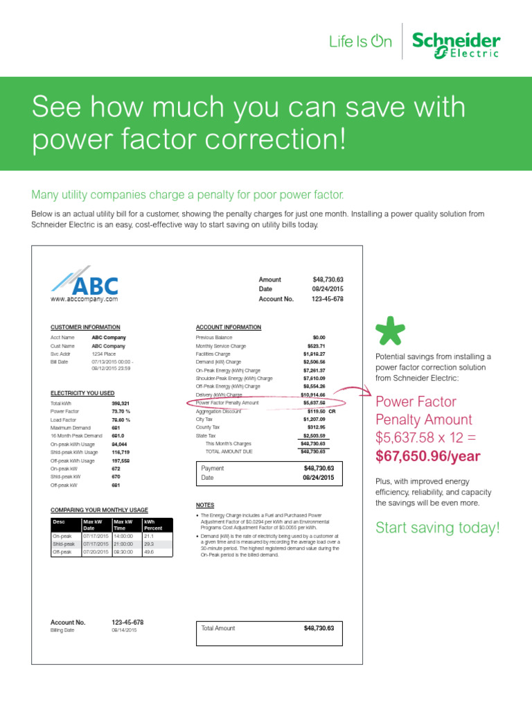 Power Factor Penalty Utility Bill (Digital File) PDF Electric Power