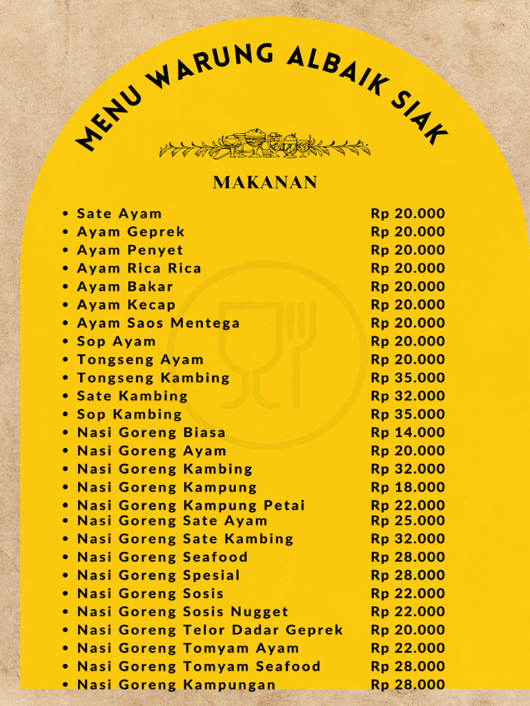 Menu Warung Albaik Siak 2025 | PDF