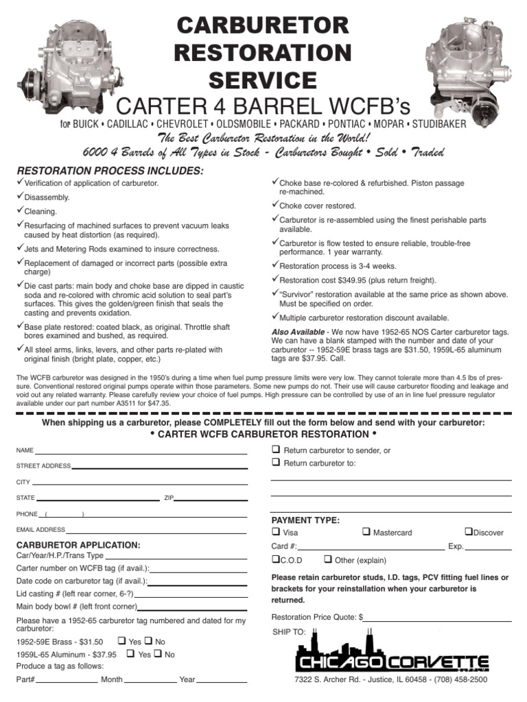 Carter WCFB Carburetor Restoration Guide | PDF | Carburetor | Vehicle ...
