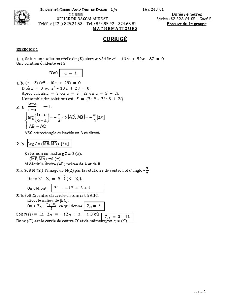 Corrigé Mathématiques Baccalauréat S2-S5 | PDF | Géométrie | Géométrie ...