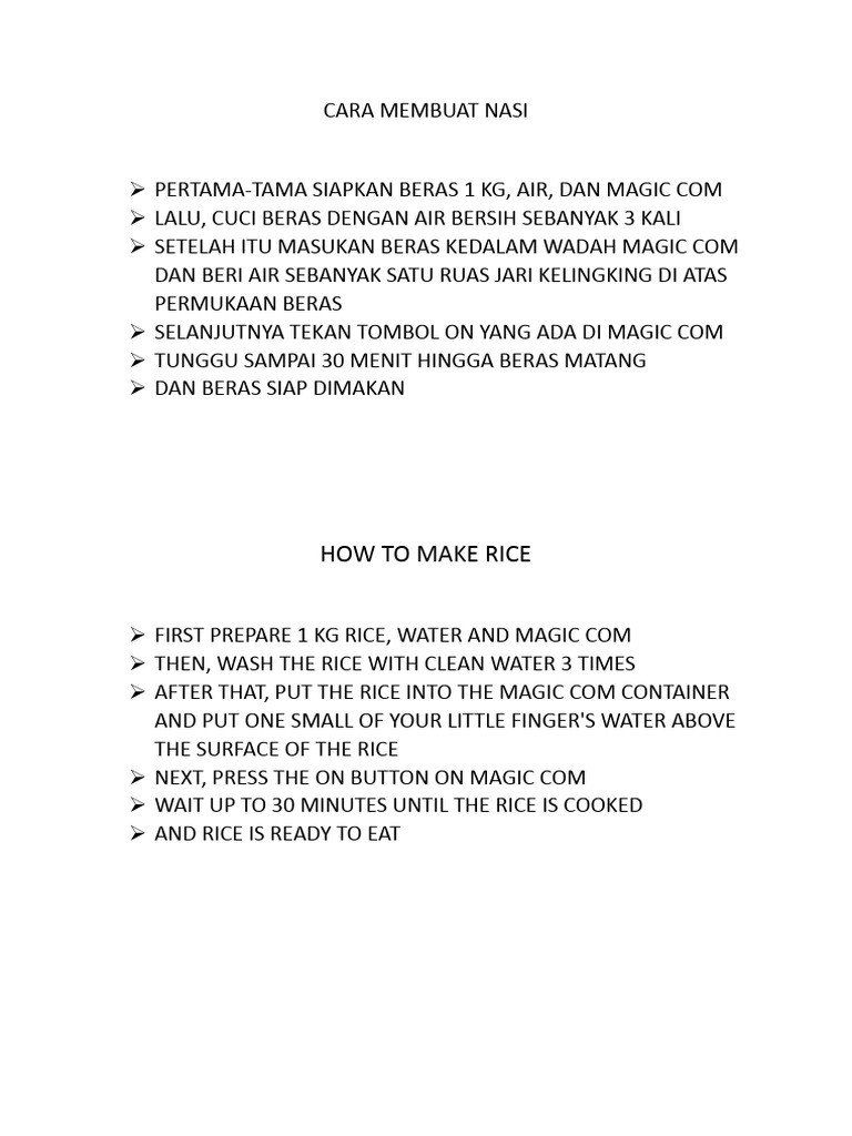 Cara Membuat Nasi | PDF