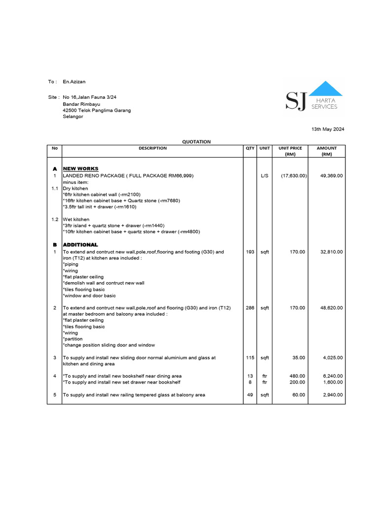 Renovation Quotation for Landed Property | PDF | Wall | Building ...