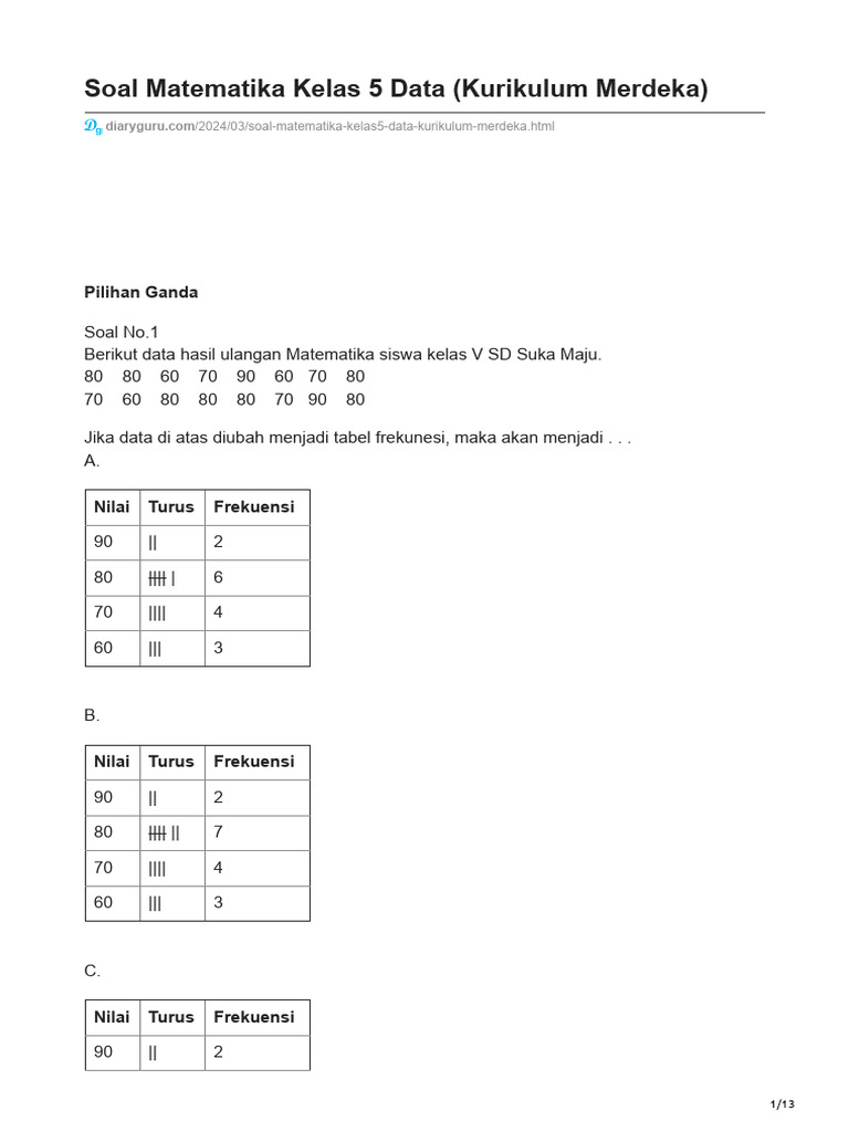 Soal Matematika Kelas 5 Kurikulum Merdeka | PDF | Olahraga & Rekreasi ...