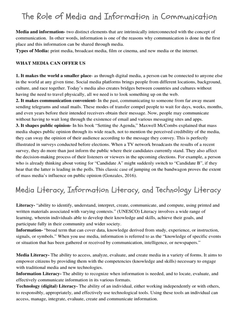 MIL Module 1 2 - REVIEWER | PDF | Mass Media | Information Literacy