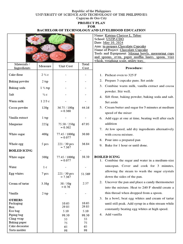 Project Plan for Baking Desserts | PDF | Cupcake | Cakes