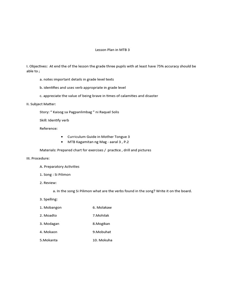 Lesson Plan in MTB 3 Diane | PDF