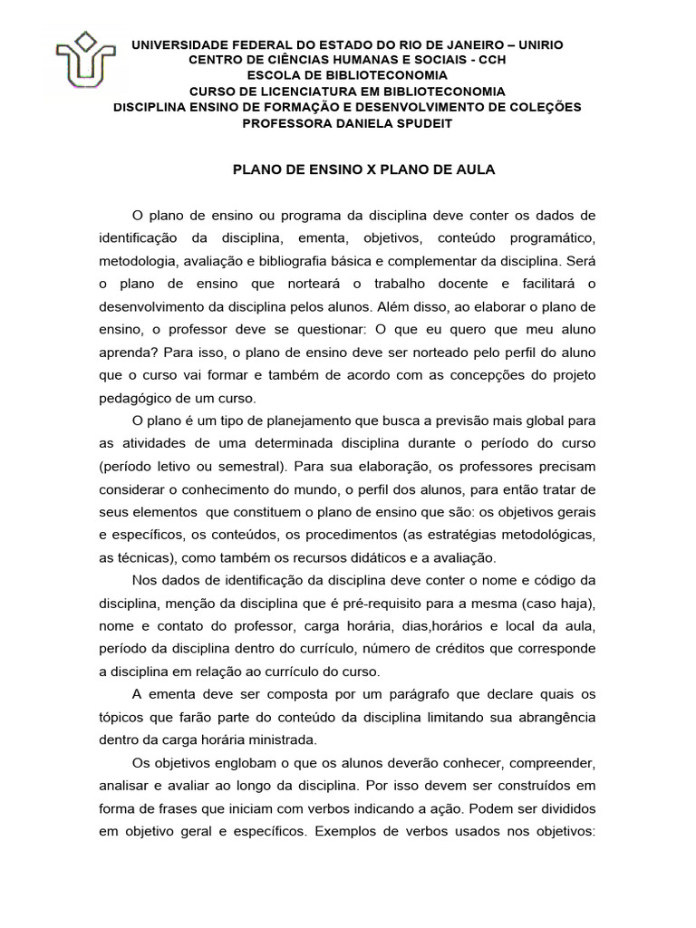 Diferenças entre Plano de Ensino e Aula | PDF | Lição | Aprendizado