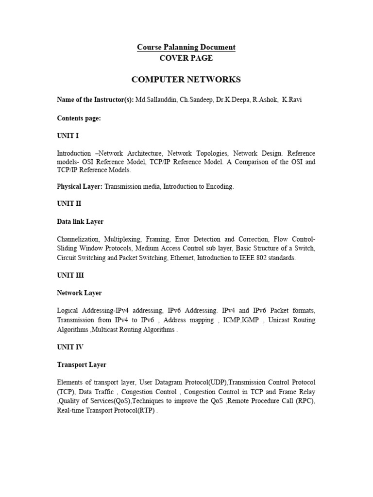 Computer Networks Course Overview | PDF | Osi Model | Internet Protocol ...