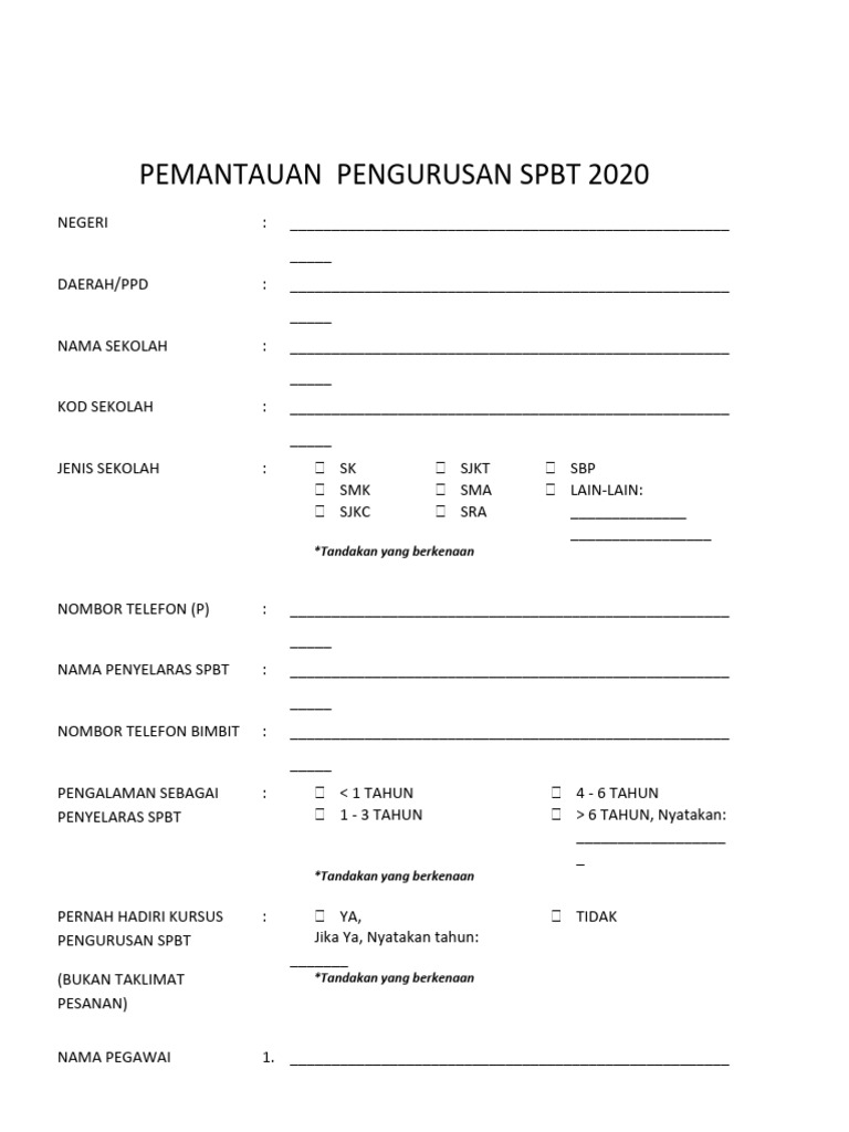 Pemantauan Pengurusan SPBT 2020 | PDF | Pengelolaan Keuangan & Uang