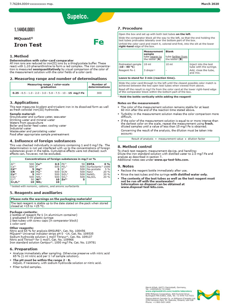 Iron Test: Mquant | PDF | Water | Iron