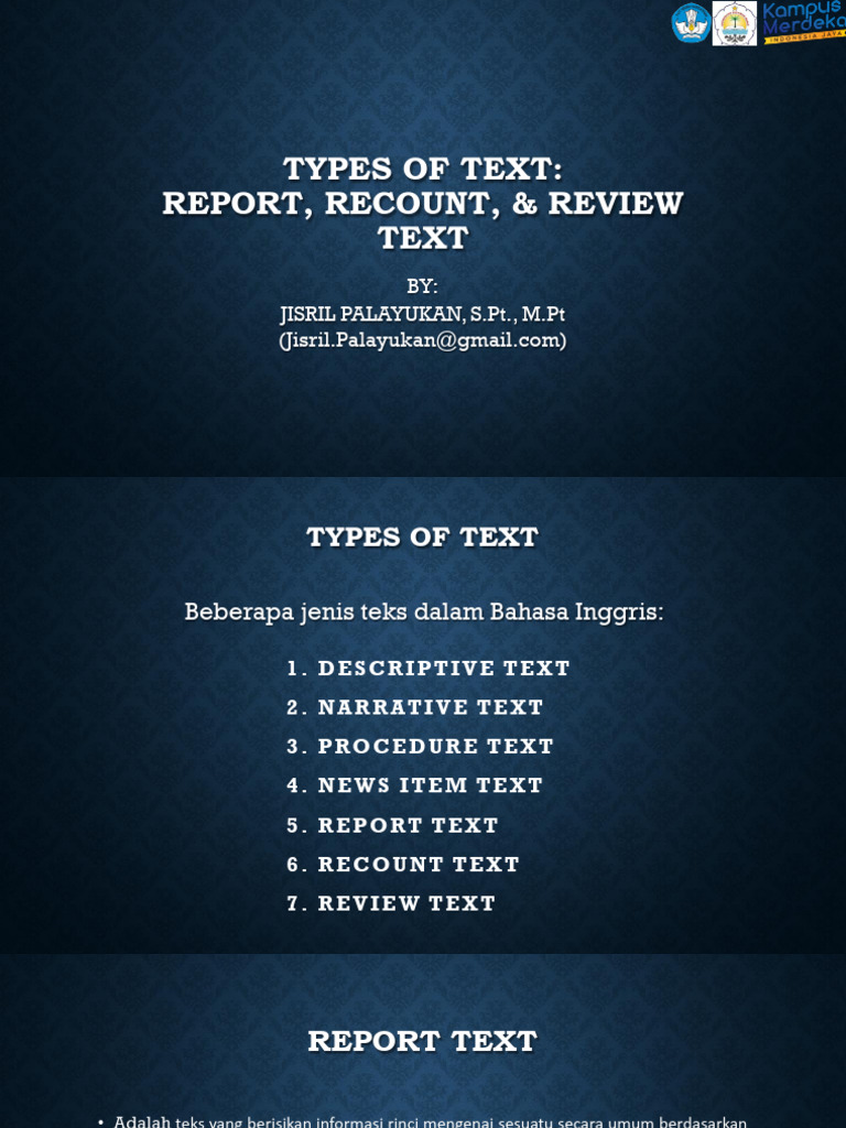 Jenis-Jenis Teks: Recount dan Report | PDF