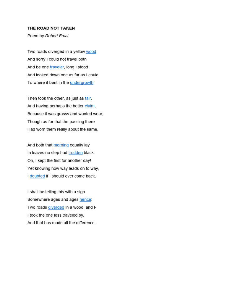 The road not taken by robert frost pdf
