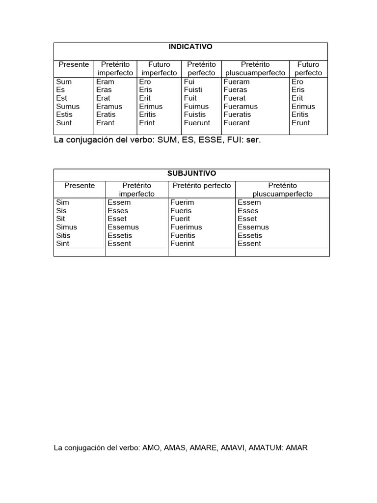 La Conjugacion Del Verbo Sum y Ama | PDF | Morfología | Conjugación ...
