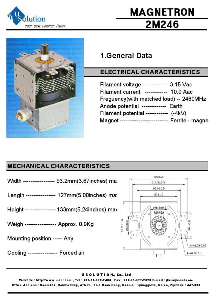 LG 2M246 Magnetron Specifications | PDF | Rectifier | Power Supply