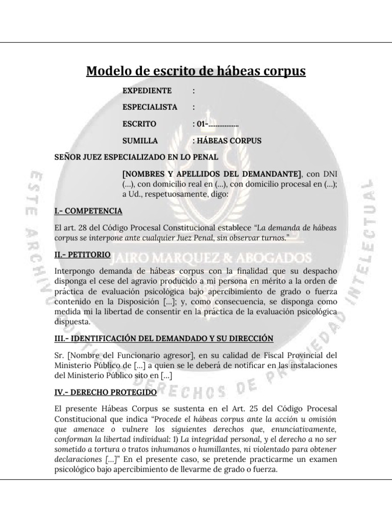 Modelo de Demanda de Hábeas Corpus | PDF | Habeas corpus | Violencia ...