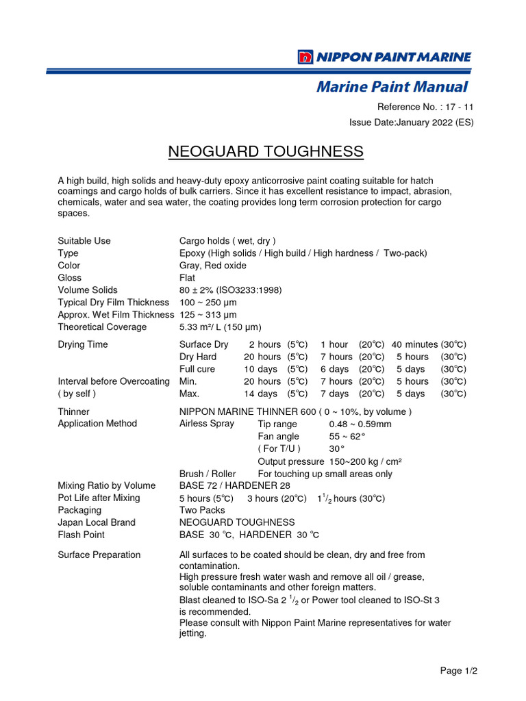 Neoguard Toughness Epoxy Coating Guide | PDF | Paint | Coating