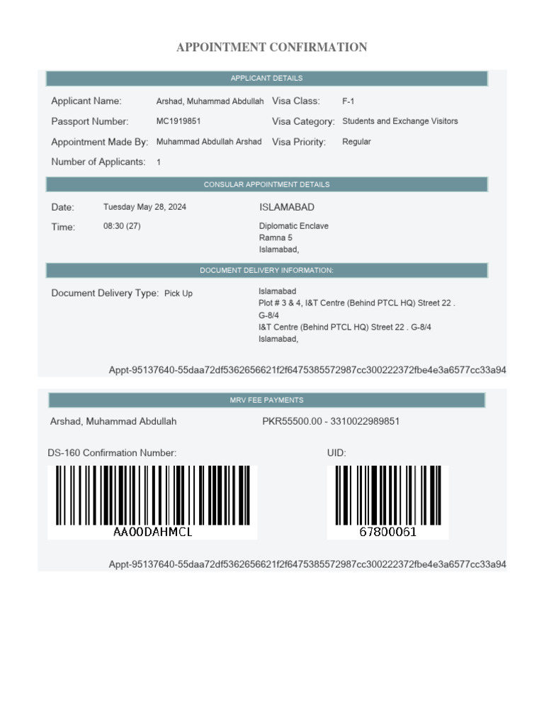 US Visa Appointment Confirmation | PDF | Travel Visa | Passport