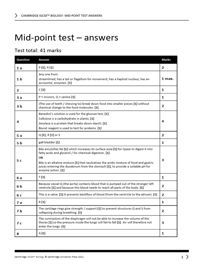 Igcse Biology 4ed Tr Mid Point Test Answers Pdf Digestion Biology