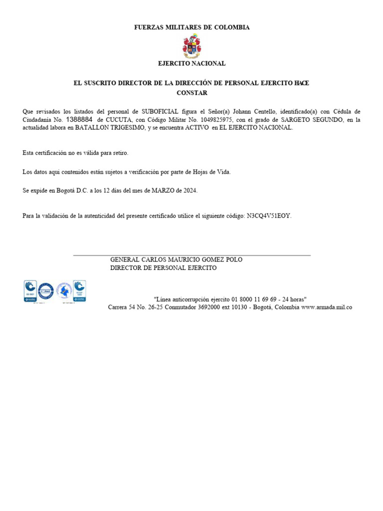Certificado De Actividad Centella Pdf