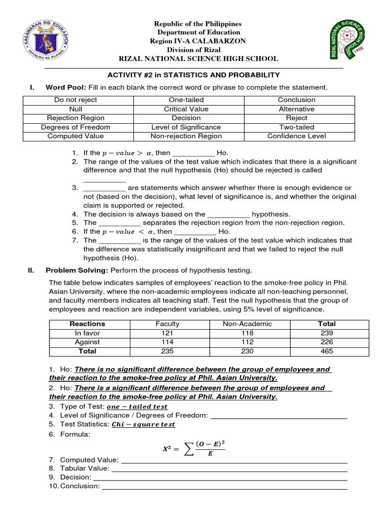 ACTIVITY#2 in STATISTICS | PDF | Statistical Significance | Statistical ...