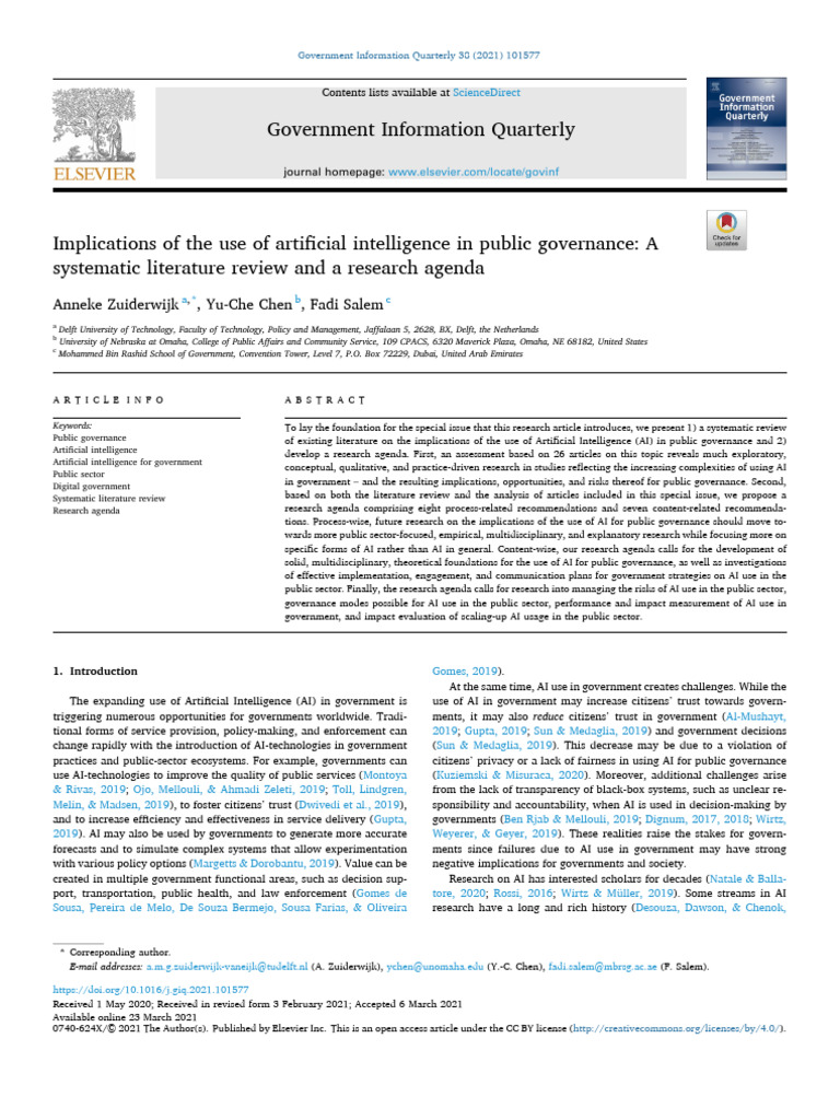 Implications of The Use of Artificial Intelligence in Public Governance ...