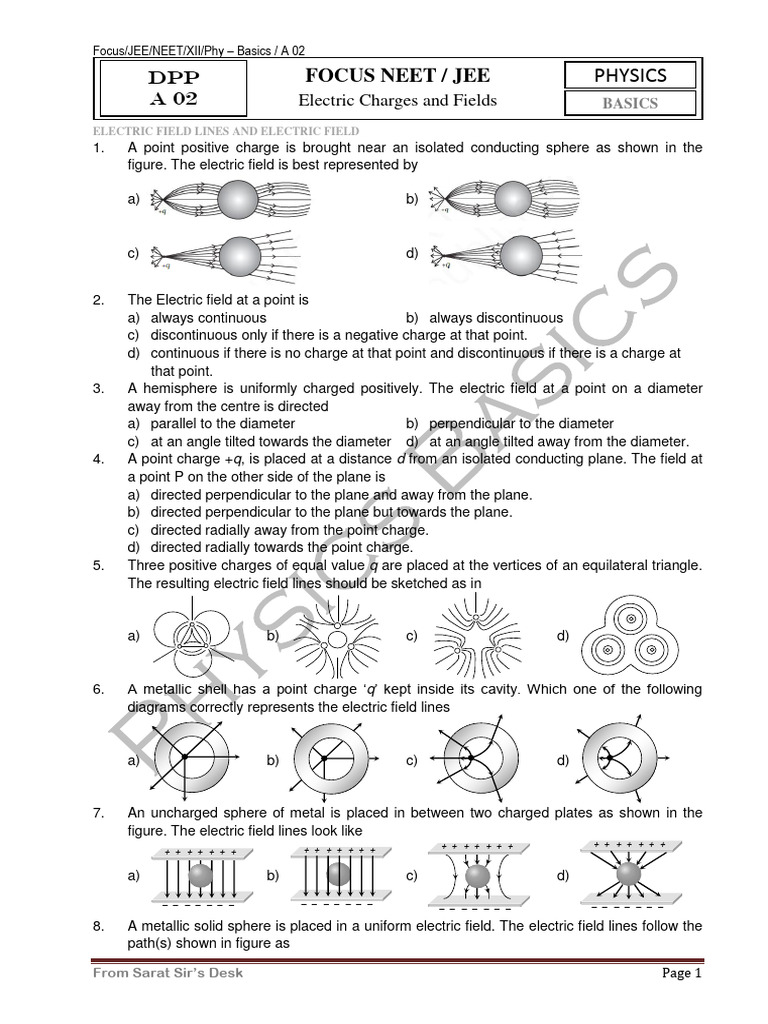 Physics Jee Neet DPP A 02 | PDF | Electric Field | Mass