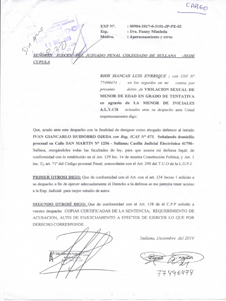 Anexo Aperesonamiento y solicitud primigenia de copia de sentencia | PDF