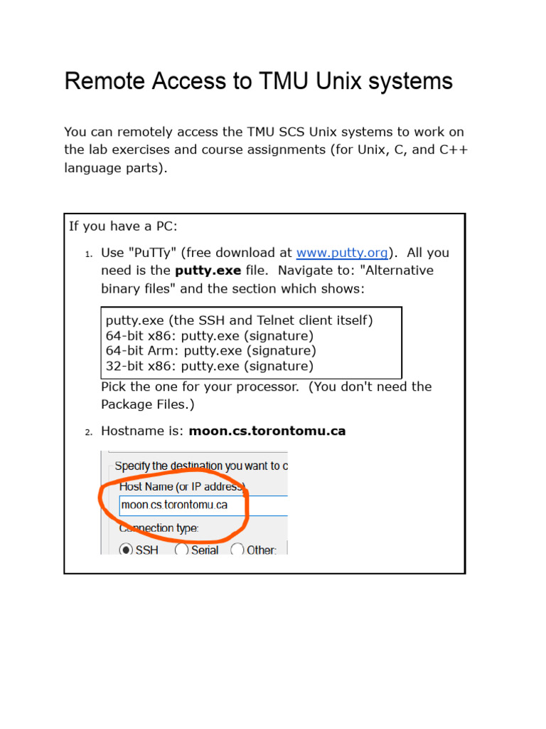 Remote Access To TMU Unix Systems | PDF | Password | Command Line Interface