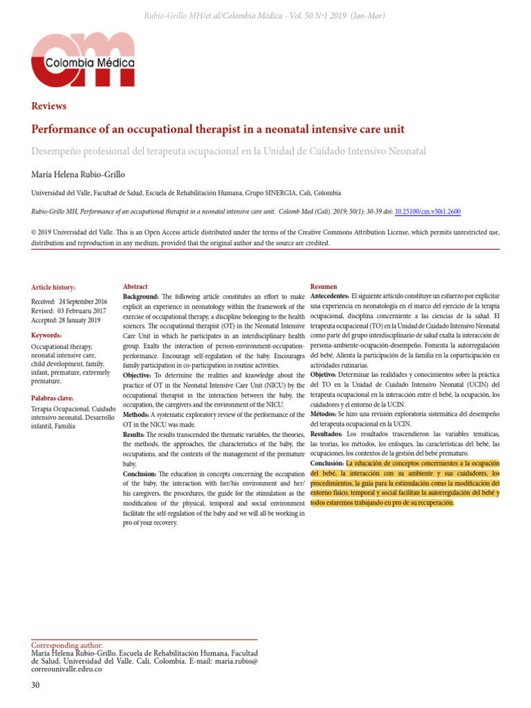 2019 Performance of An Occupational Therapist in A Neonatal Intensive ...