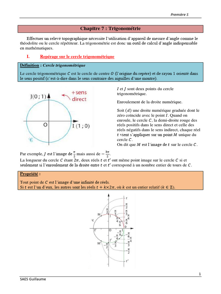 Cercle trigonométrique : cos et sin | PDF | Angle | Fonction ...