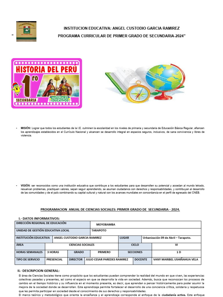 Programa Curricular 1° Grado Secundaria 2024 | PDF | Aprendizaje ...