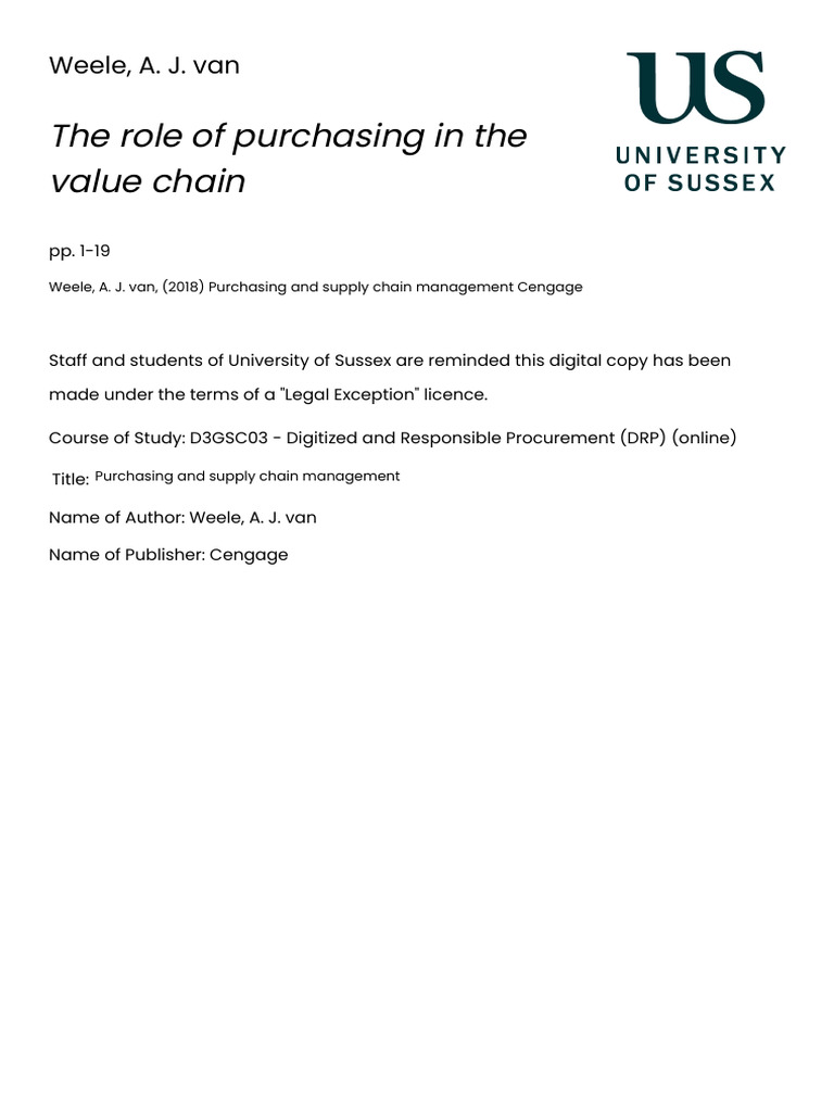 Chapter 1 The Role of Purchasing in The Value Chain | PDF | Supply ...