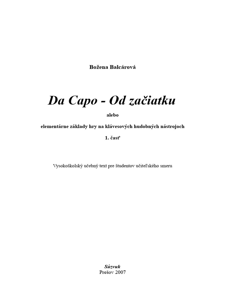 Balcarova Da Capo Od Zaciatku | PDF