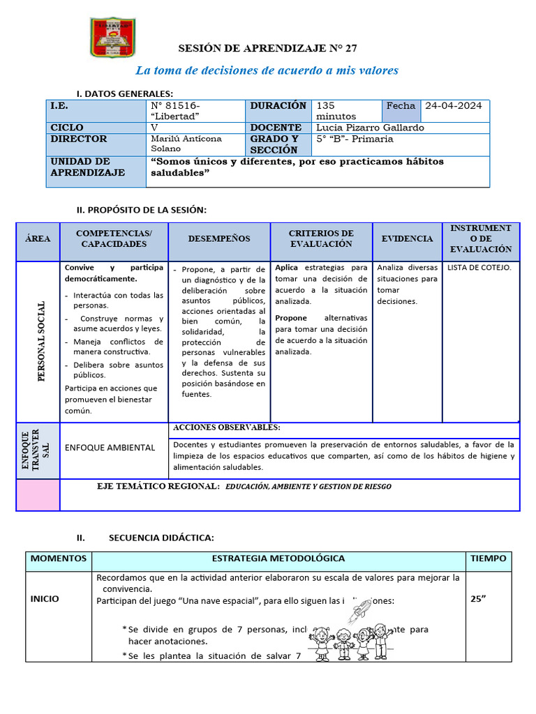 Miércoles 24 - Personal Social | PDF | Toma de decisiones | Evaluación