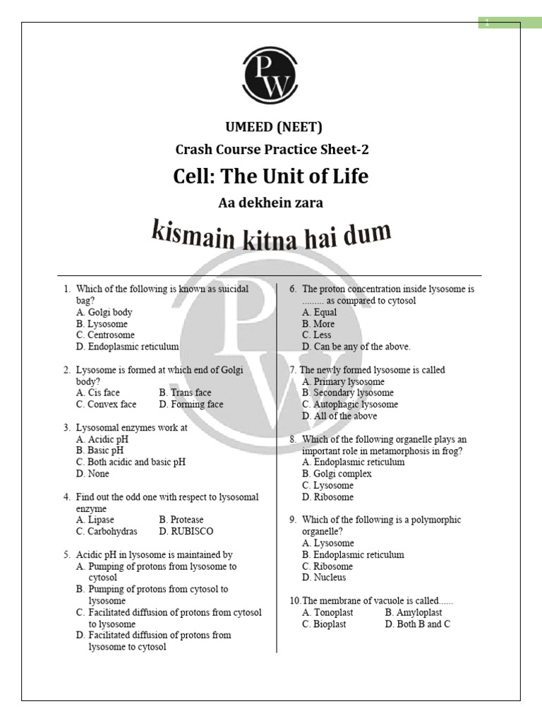 Cell the unit of life part 2 practice sheet download free pdf
